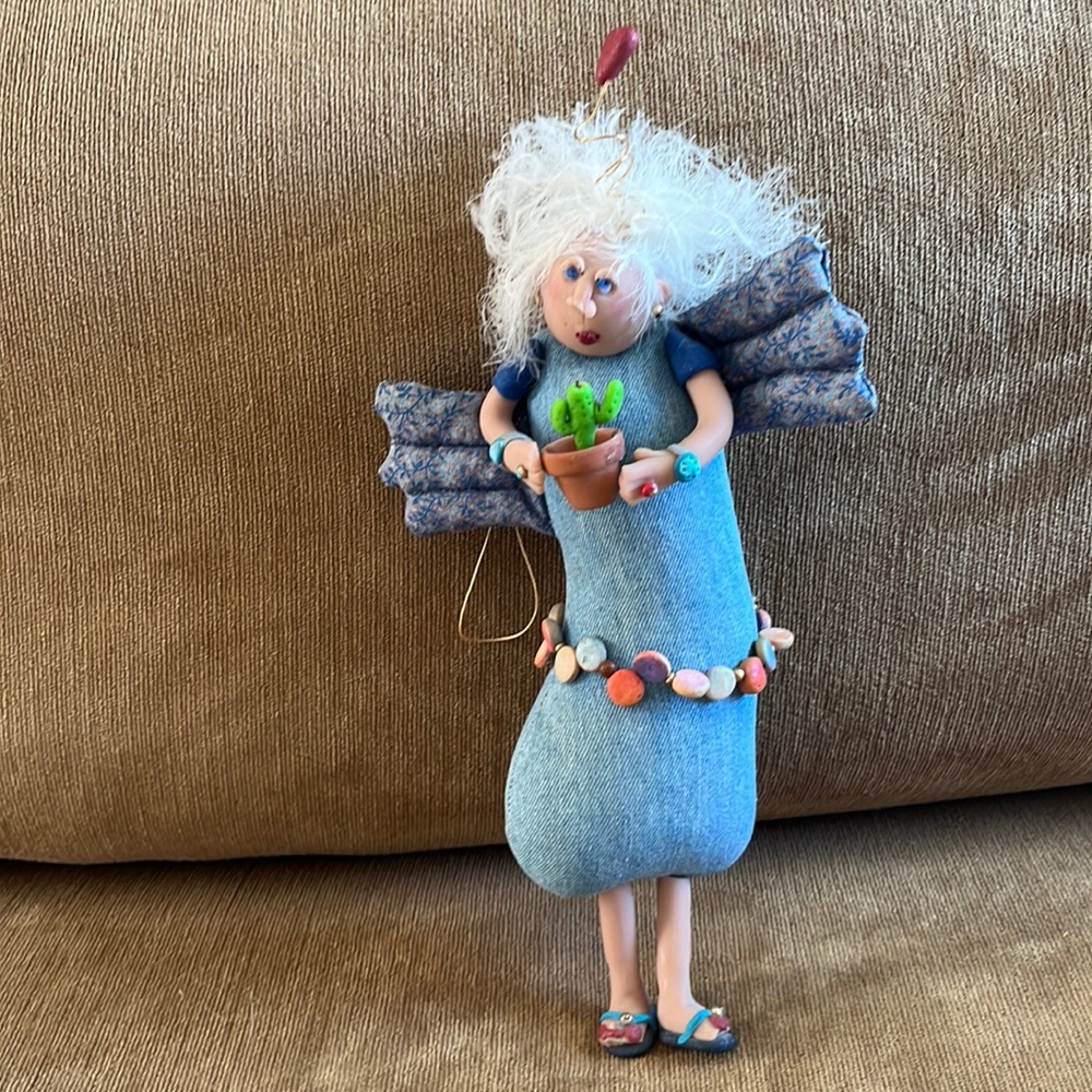 Handcrafted WHIMSICAL‎ Blue Angel Stuffed Ornament - Picture 3 of 6